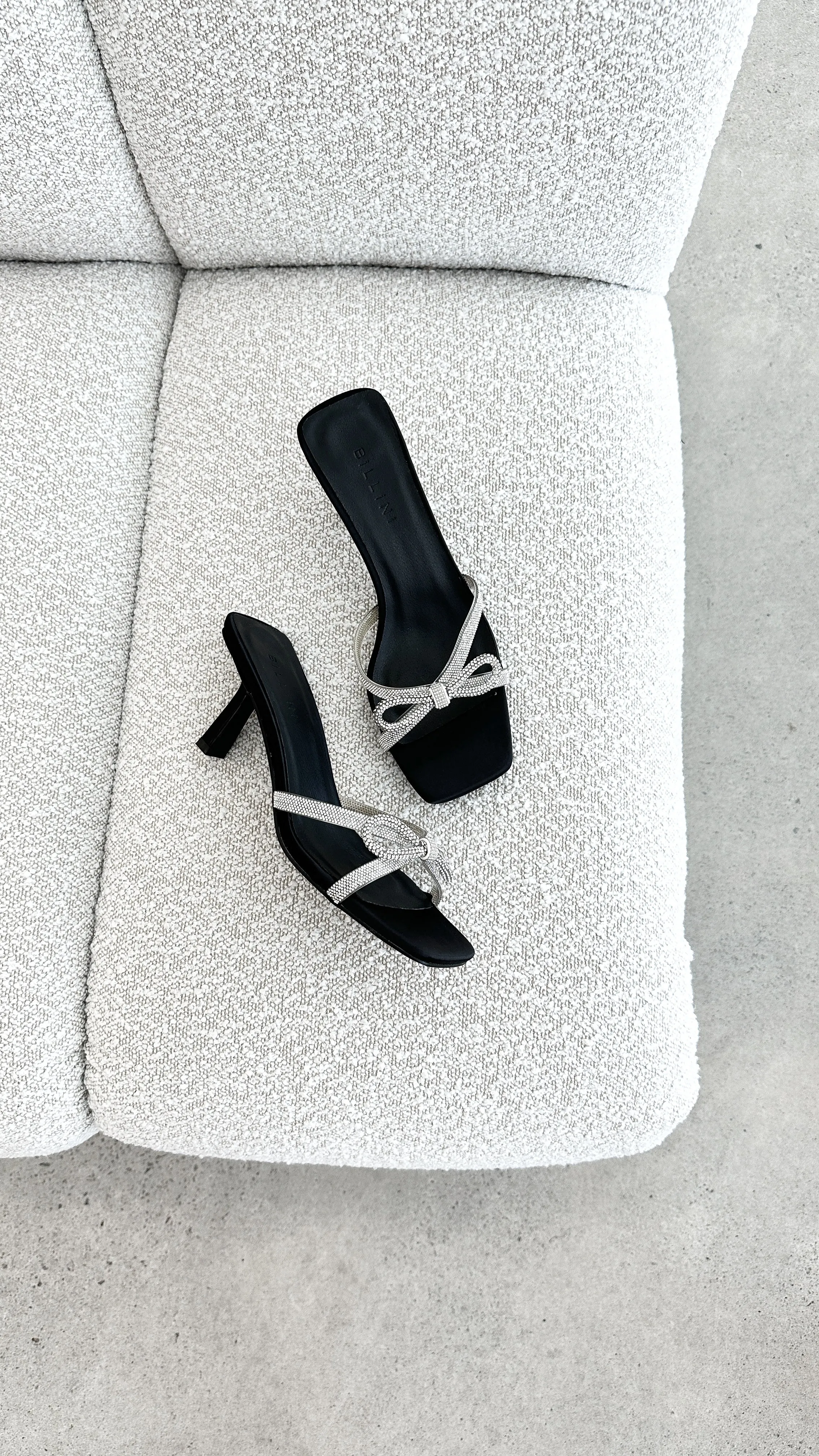 Fabia Heel - Black Satin Diamante sold by Billy J