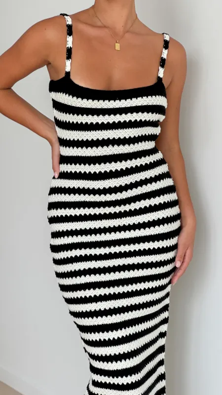 Kahnay Maxi Dress - Black / White Stripe sold by Billy J