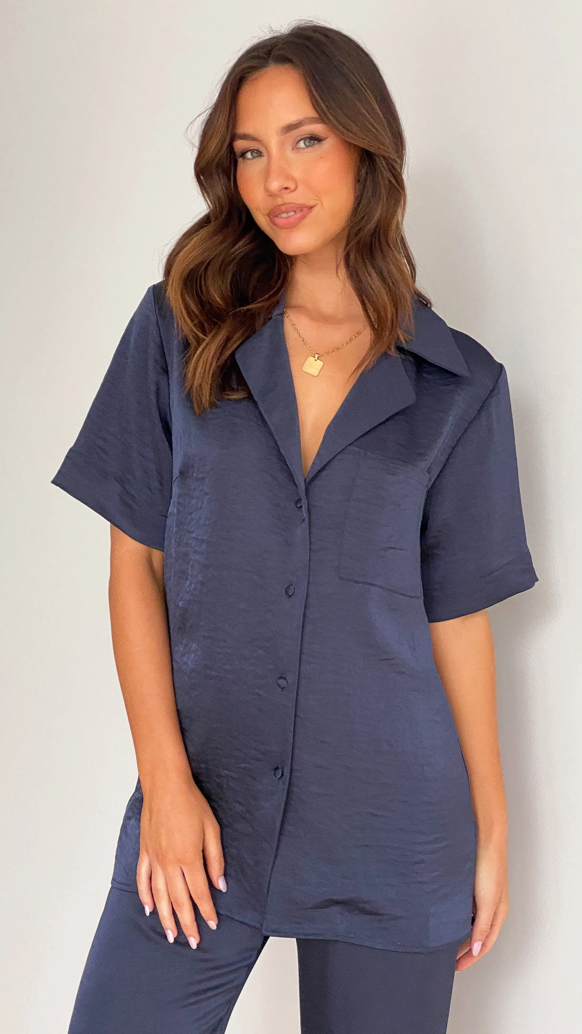 Courtney Button Up Shirt - Navy sold by Billy J