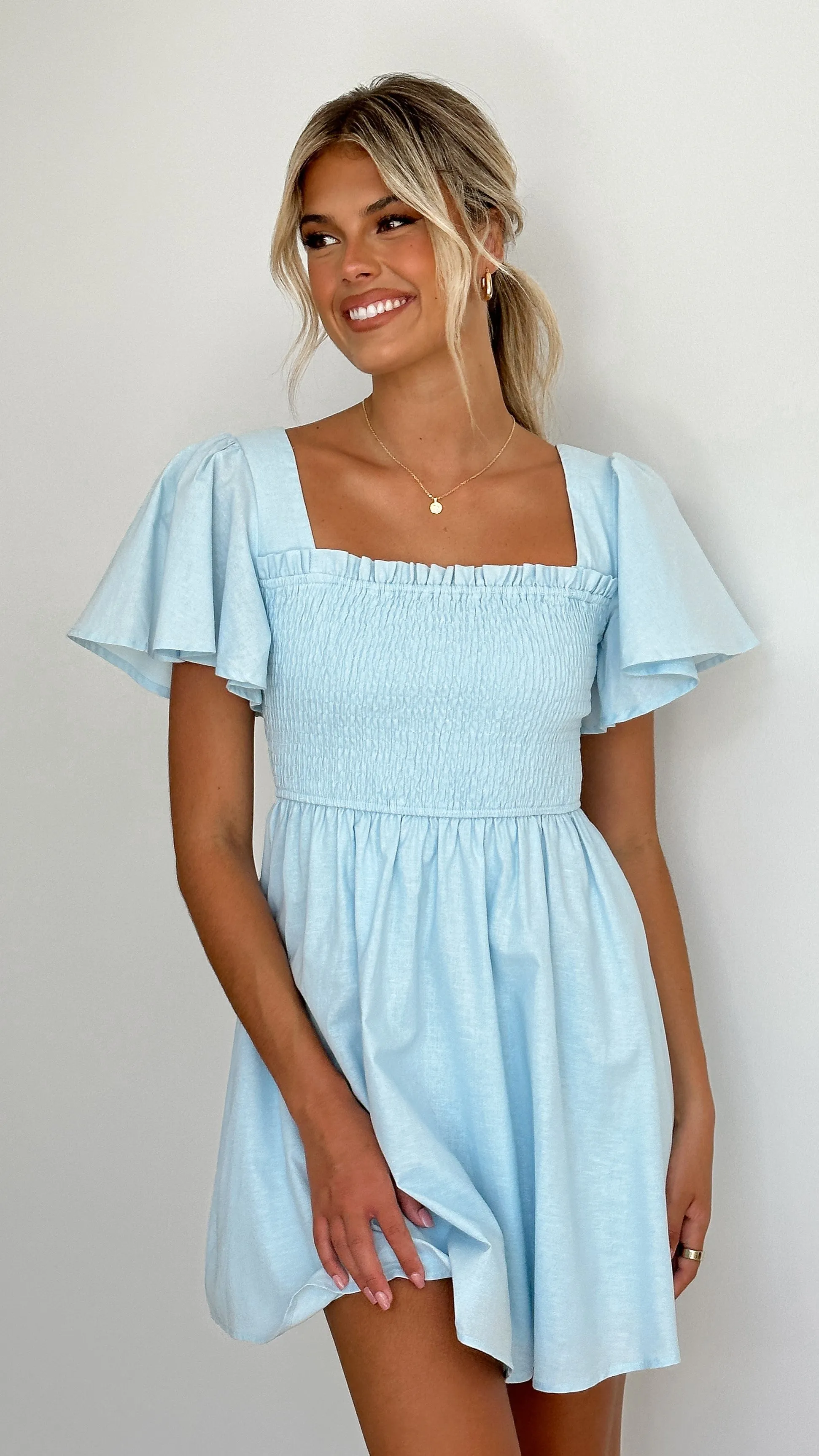 Molly Mini Dress - Sky Blue sold by Billy J