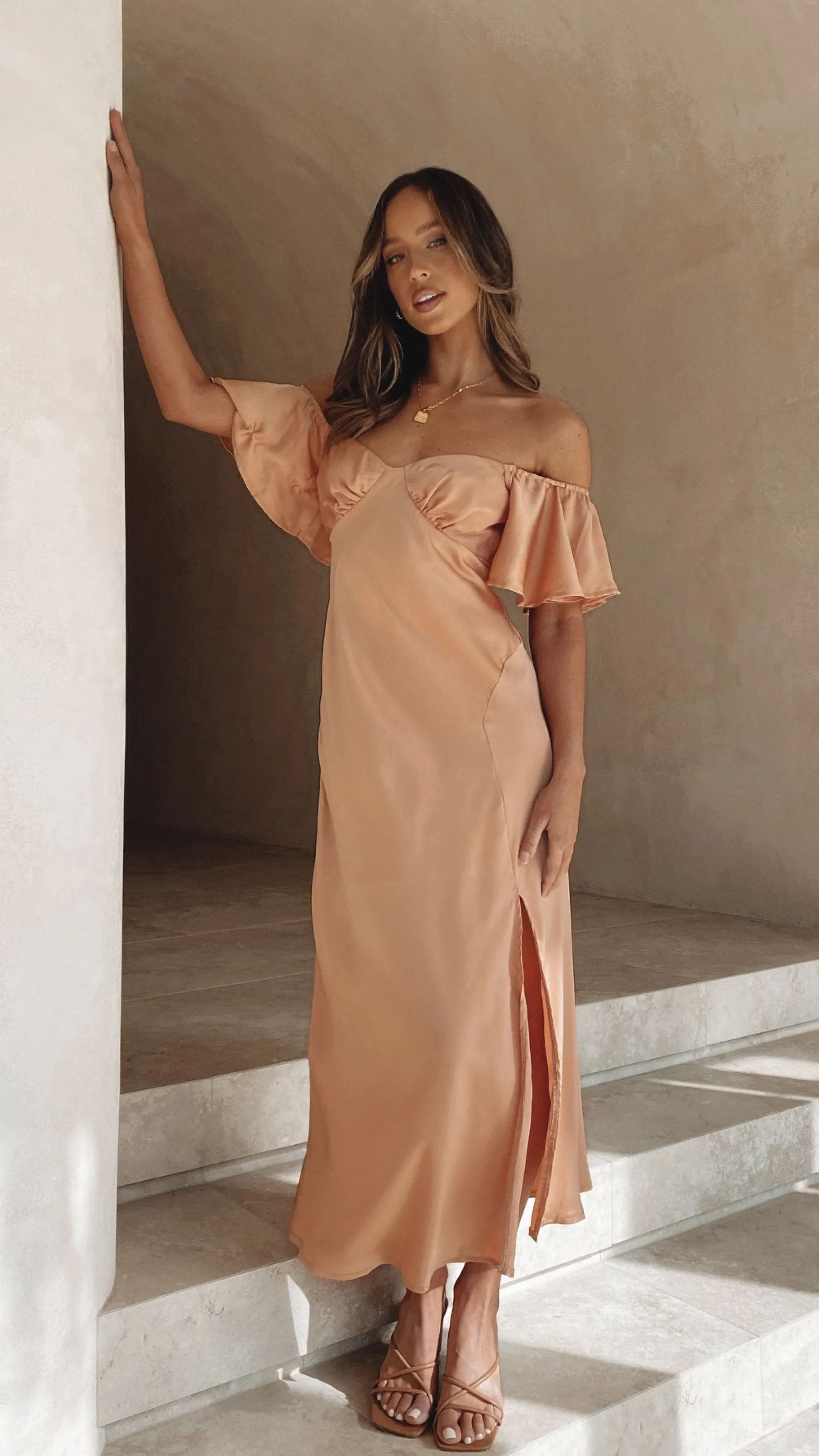 Louisa Midi Dress - Peach sold by Billy J