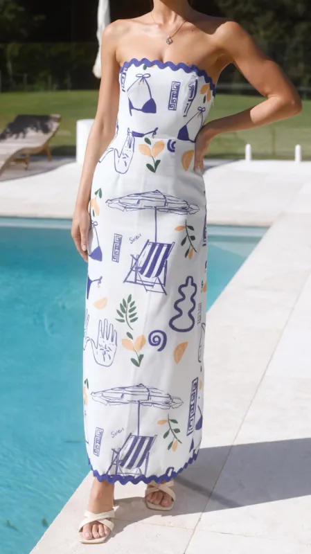 Rafa Maxi Dress - White / Blue Print sold by Billy J