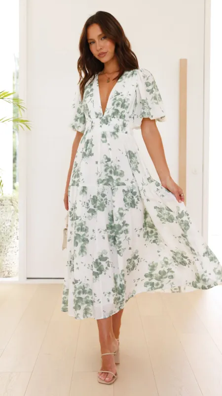 Erin Midi Dress - Green/White Floral sold by Billy J