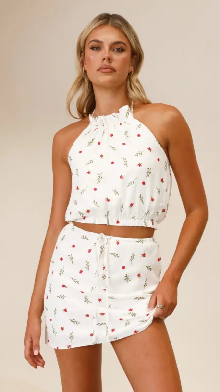 Sabra Halter Neck Top - Red / Green Floral sold by Billy J