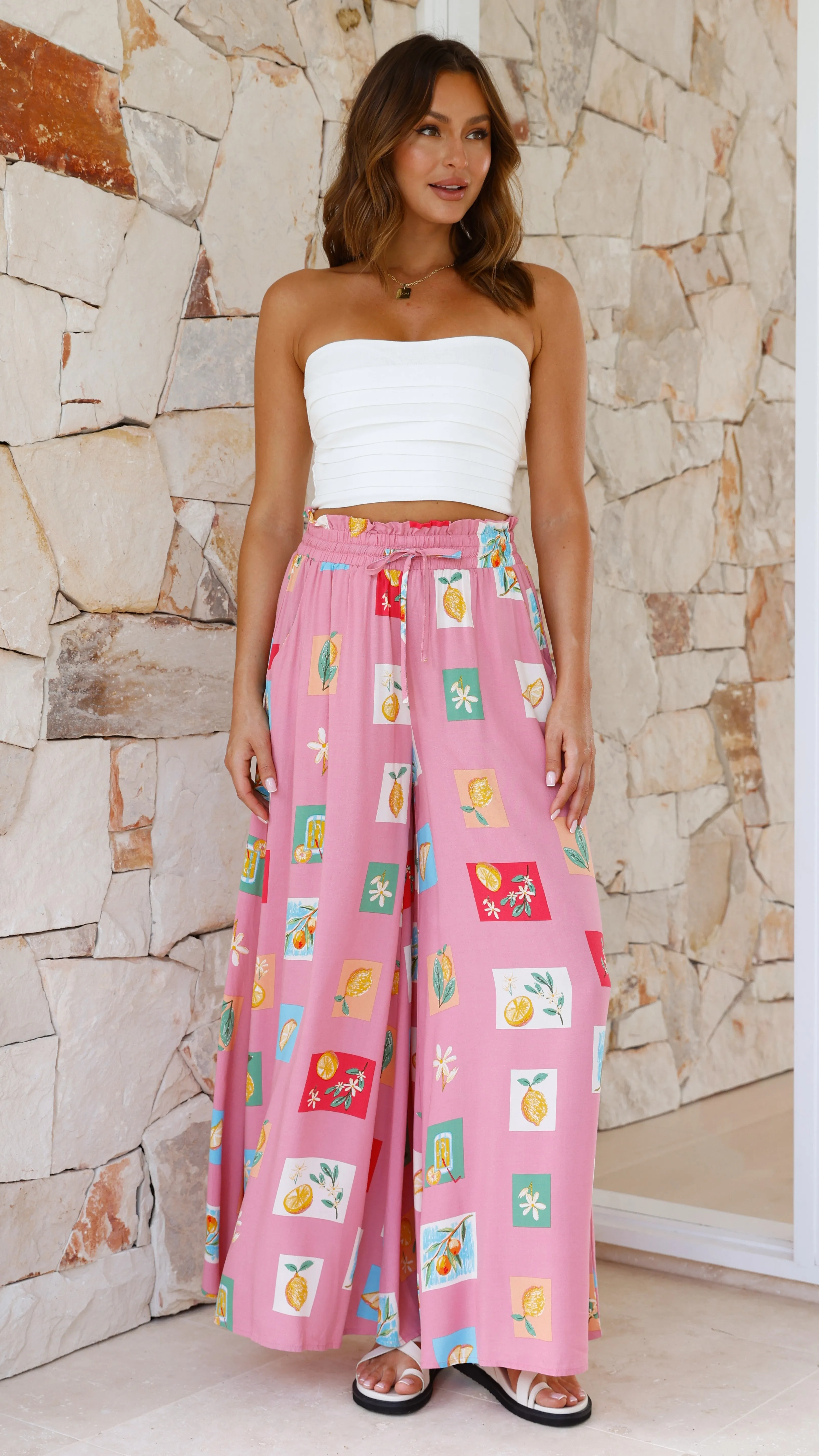 Avery Wide Leg Pant - Pink / Lemon Print sold by Billy J product image thumbnail 4