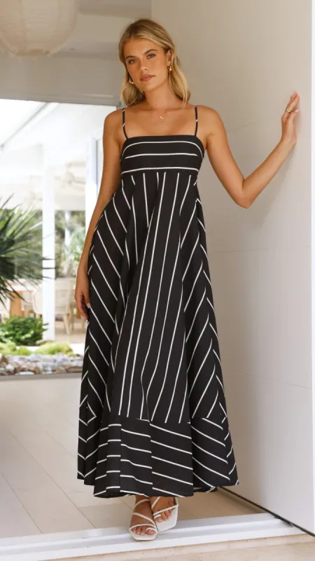 Kaethe Maxi Dress - Black / White Stripe sold by Billy J