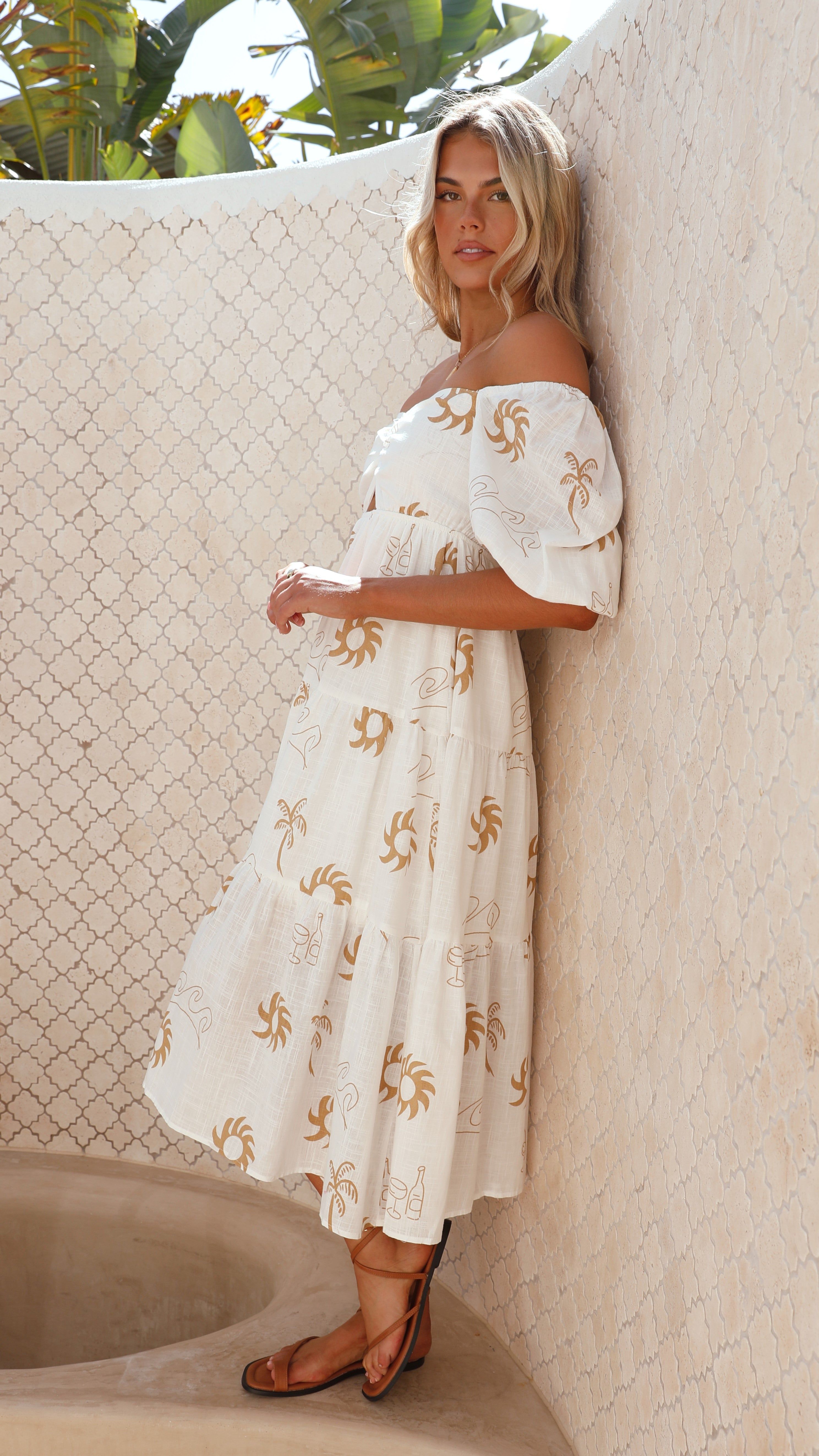 Imogen Midi Dress - White/Beige Sun sold by Billy J product image thumbnail 5