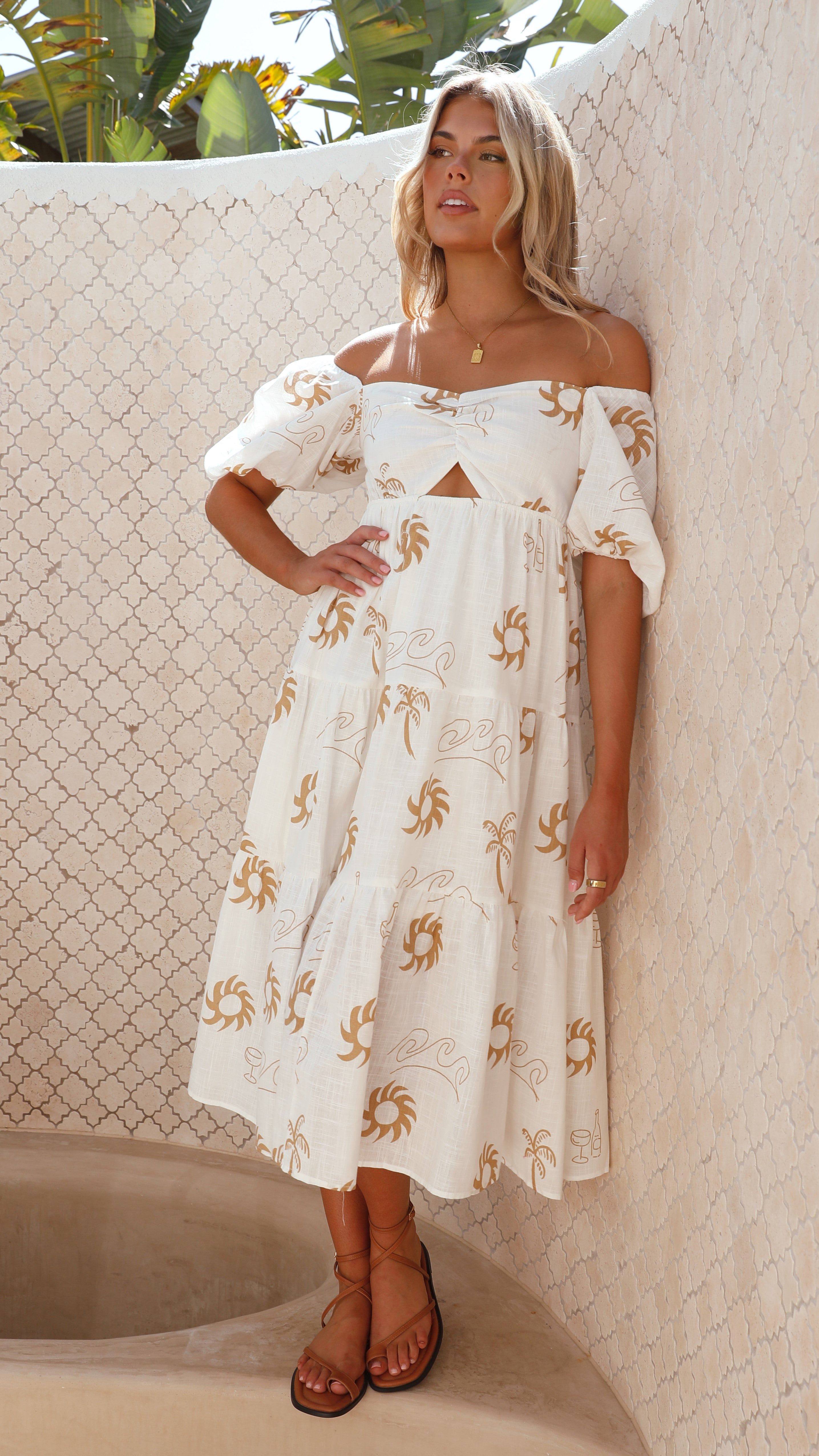 Imogen Midi Dress - White/Beige Sun sold by Billy J product image thumbnail 3