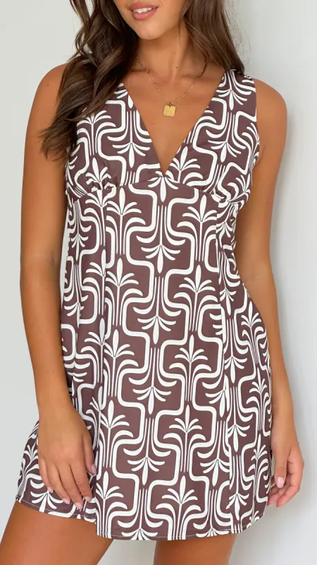 Sienna Mini Dress - Brown Lotus Print sold by Billy J