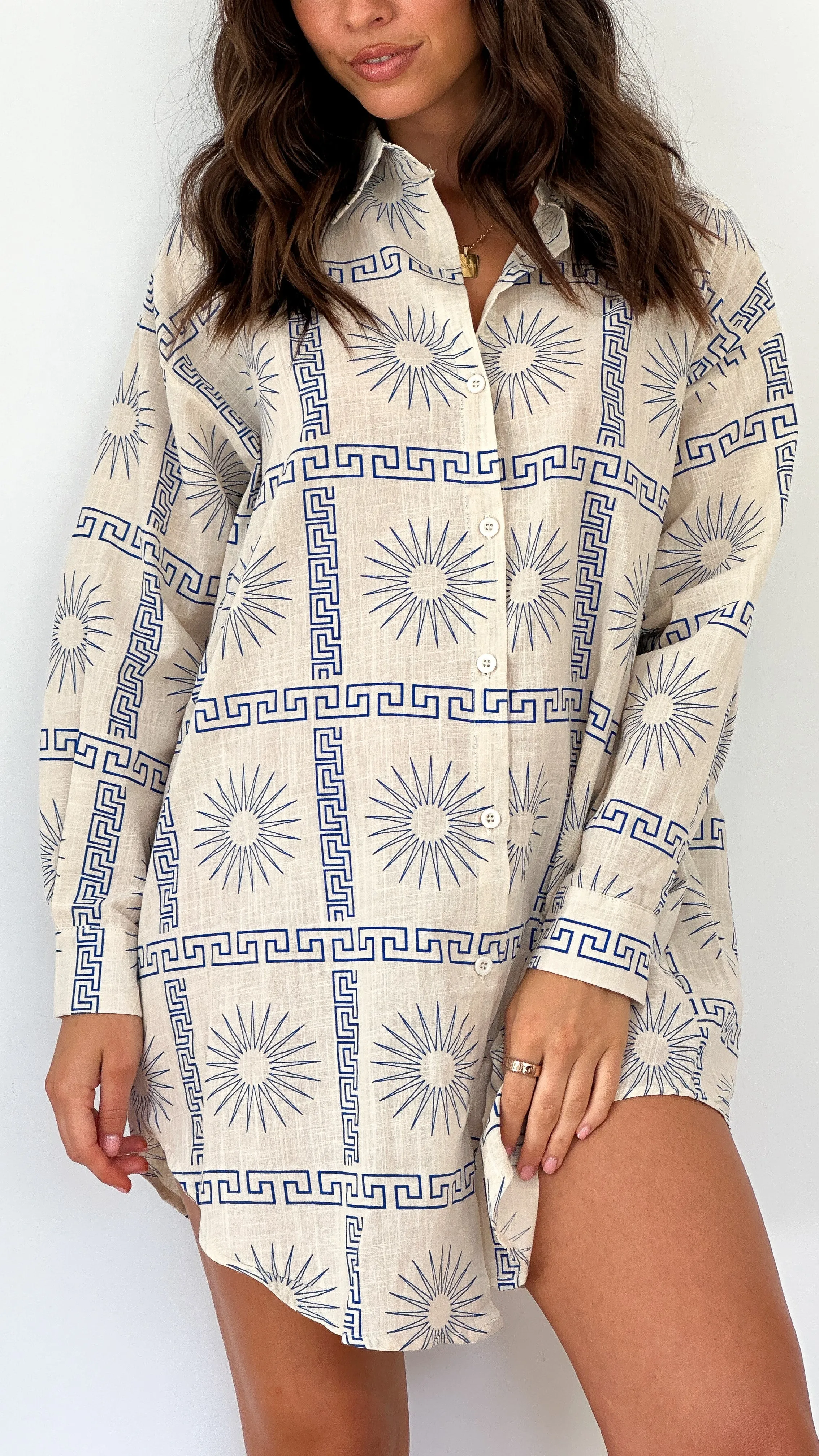 Piper Shirt Dress - Beige/Blue Print sold by Billy J product image thumbnail 3