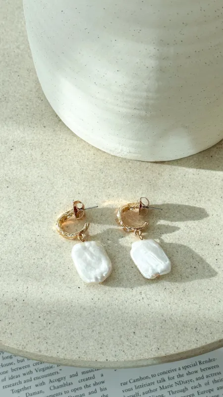 Freshwater Pearl Mini Hoops - Gold sold by Billy J