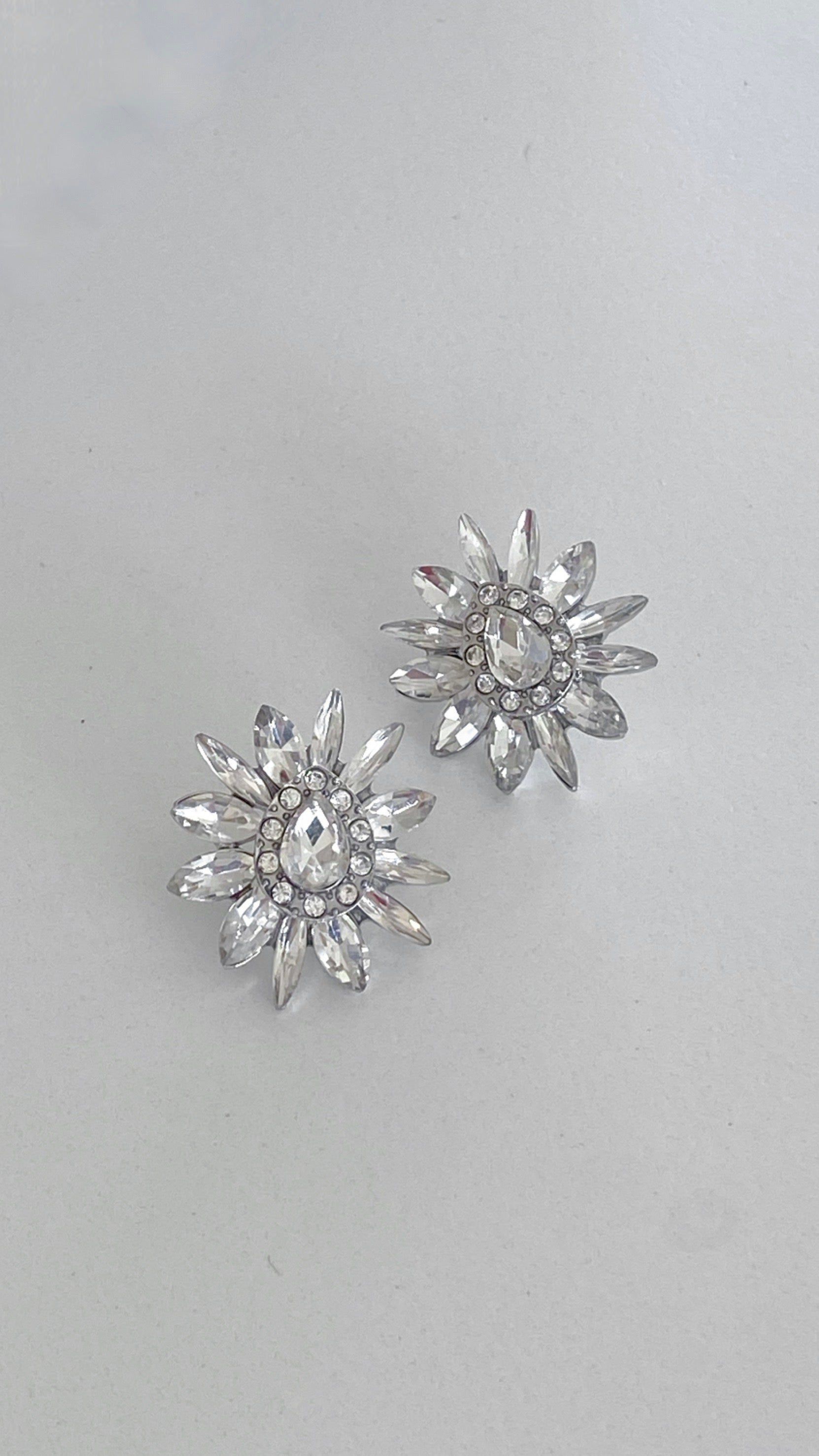 Spiked Floral Jewel Earrings - Crystal/Silver sold by Billy J