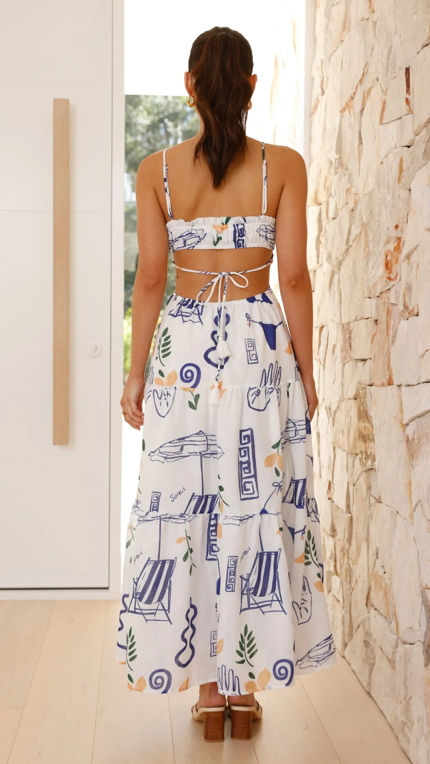 Odie Maxi Dress - White / Blue Print sold by Billy J product image thumbnail 2