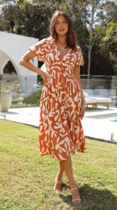 Basanti Midi Dress - Tan Print sold by Billy J