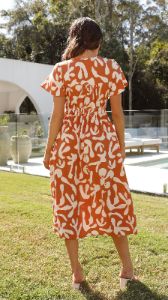 Basanti Midi Dress - Tan Print sold by Billy J