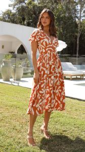 Basanti Midi Dress - Tan Print sold by Billy J