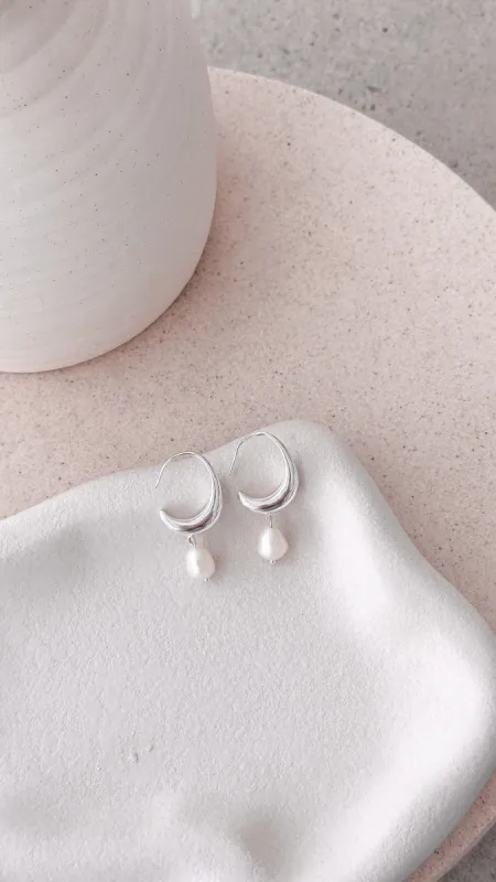 Pearl Drop Curved Hoops - Silver sold by Billy J
