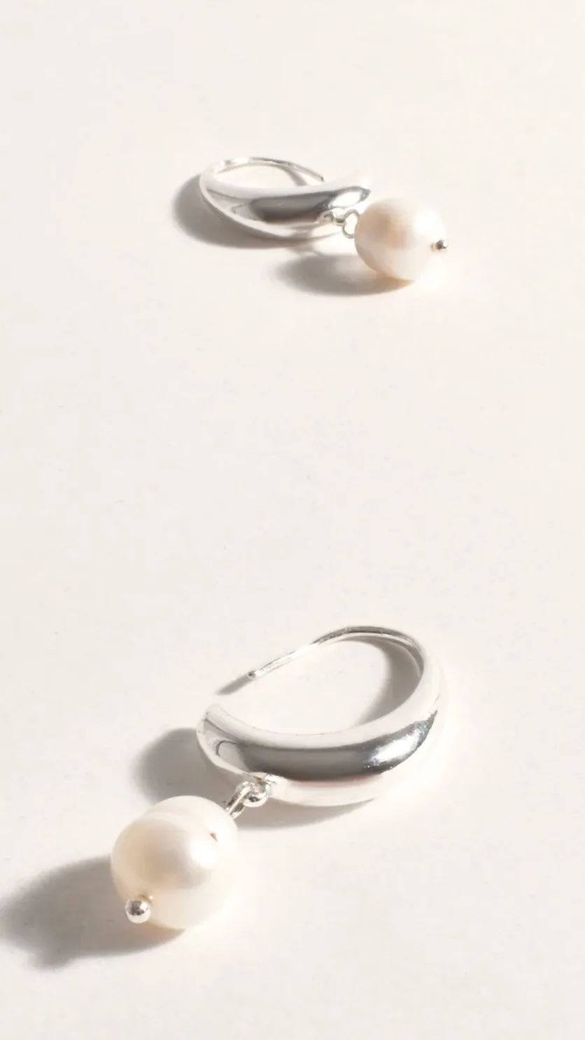 Pearl Drop Curved Hoops - Silver sold by Billy J product image thumbnail 5