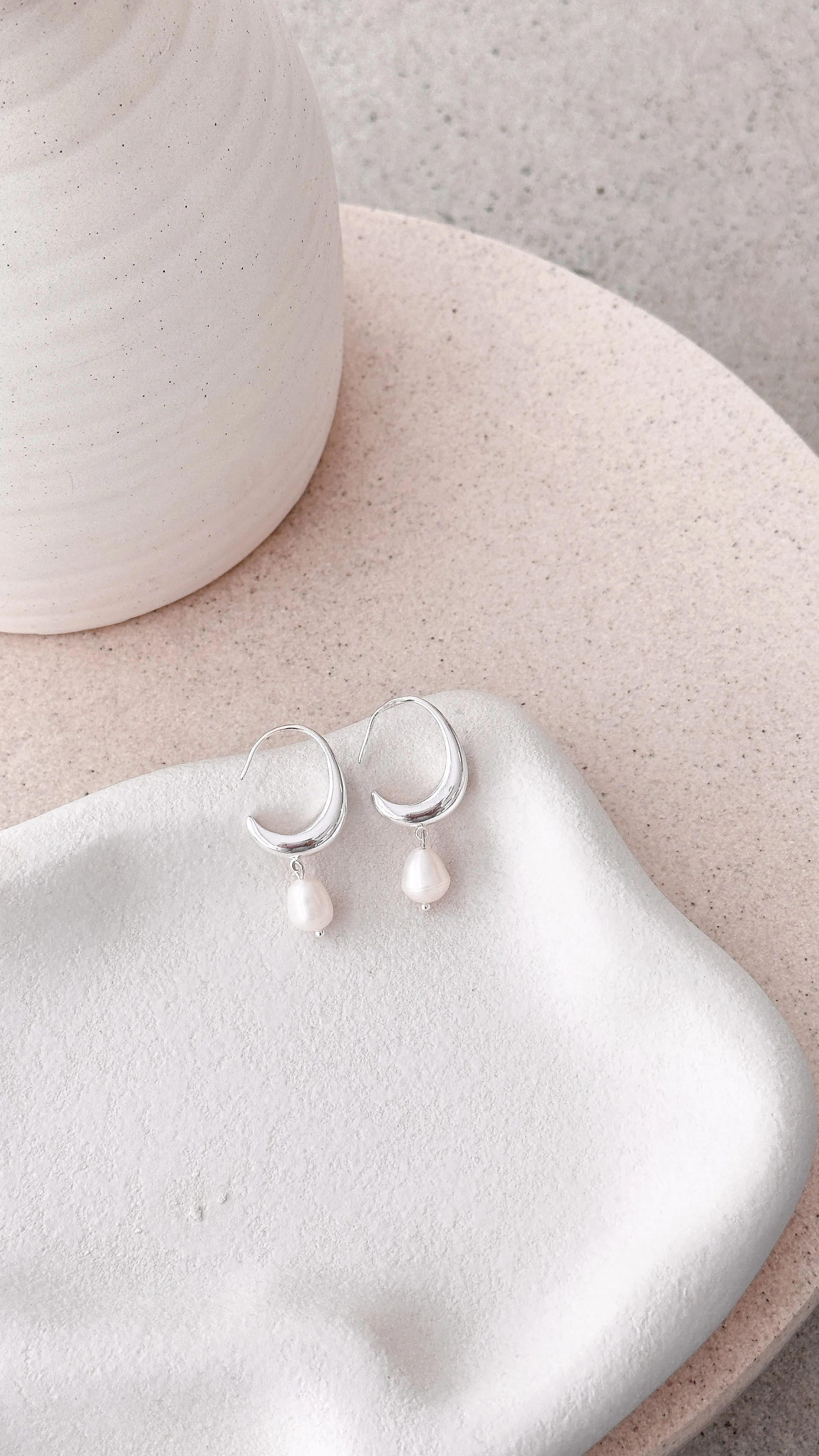 Pearl Drop Curved Hoops - Silver sold by Billy J product image thumbnail 2
