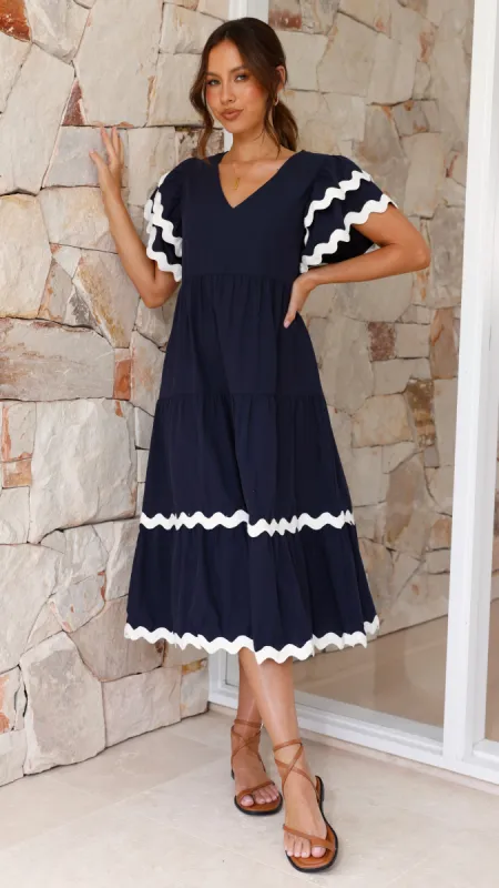 Gloria Midi Dress - Navy sold by Billy J