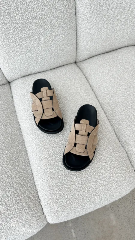 Pasquale Slides - Natural Suede sold by Billy J