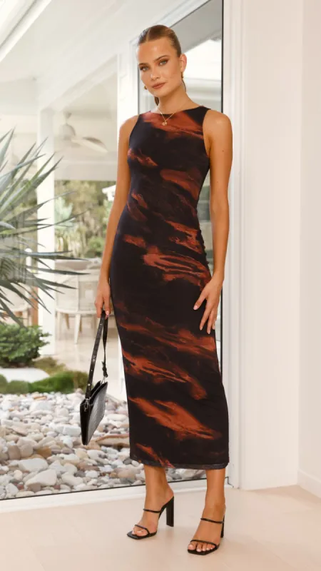 Naila Maxi Dress - Black / Orange sold by Billy J