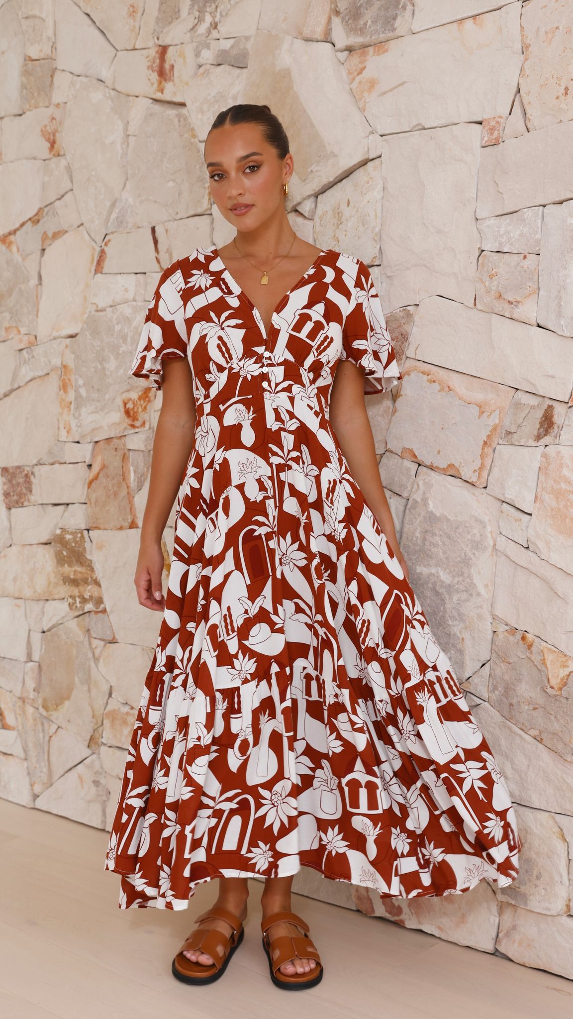 Ava Maxi Dress - Brown/White Print sold by Billy J product image thumbnail 4