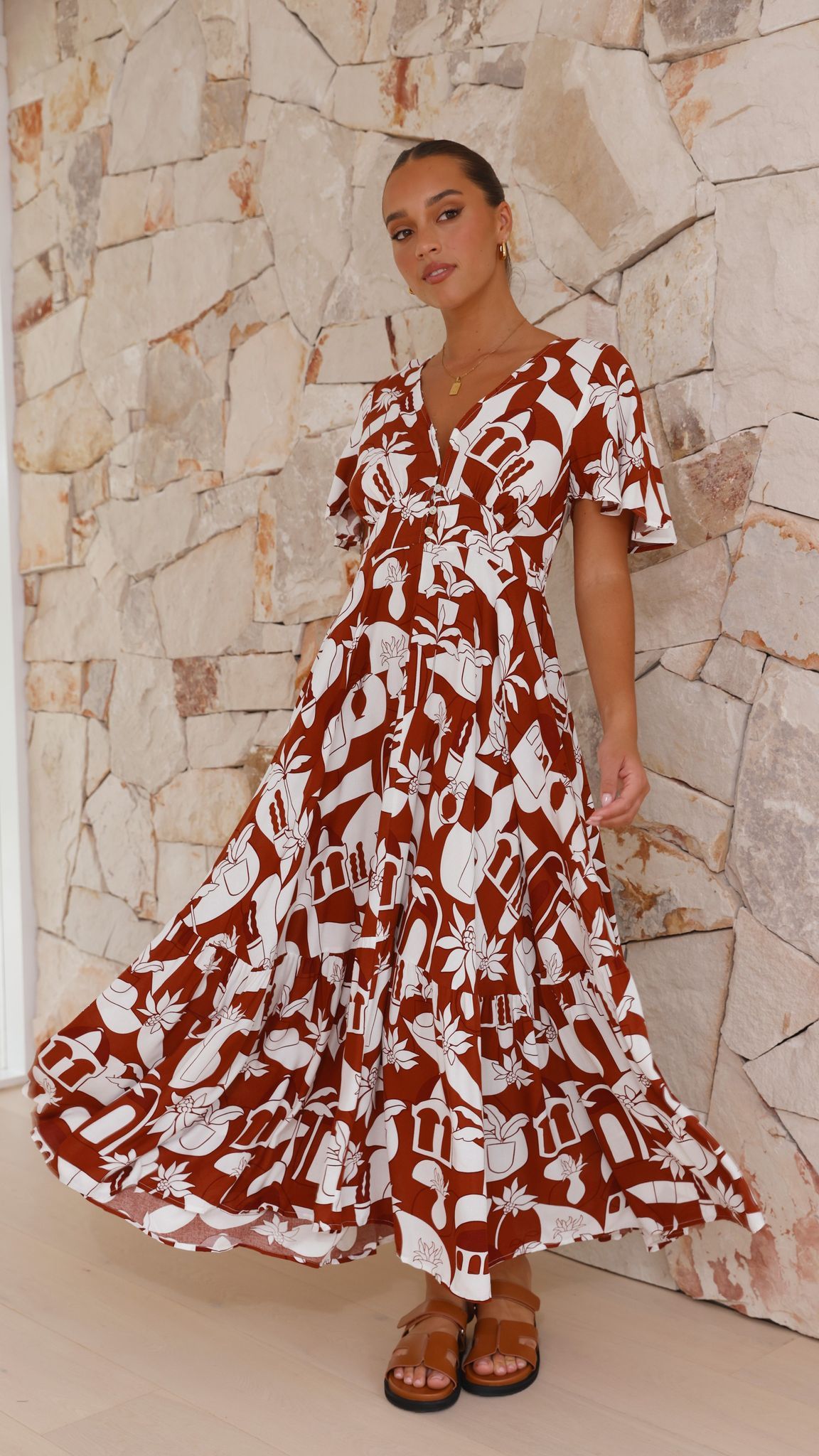 Ava Maxi Dress - Brown/White Print sold by Billy J product image thumbnail 5