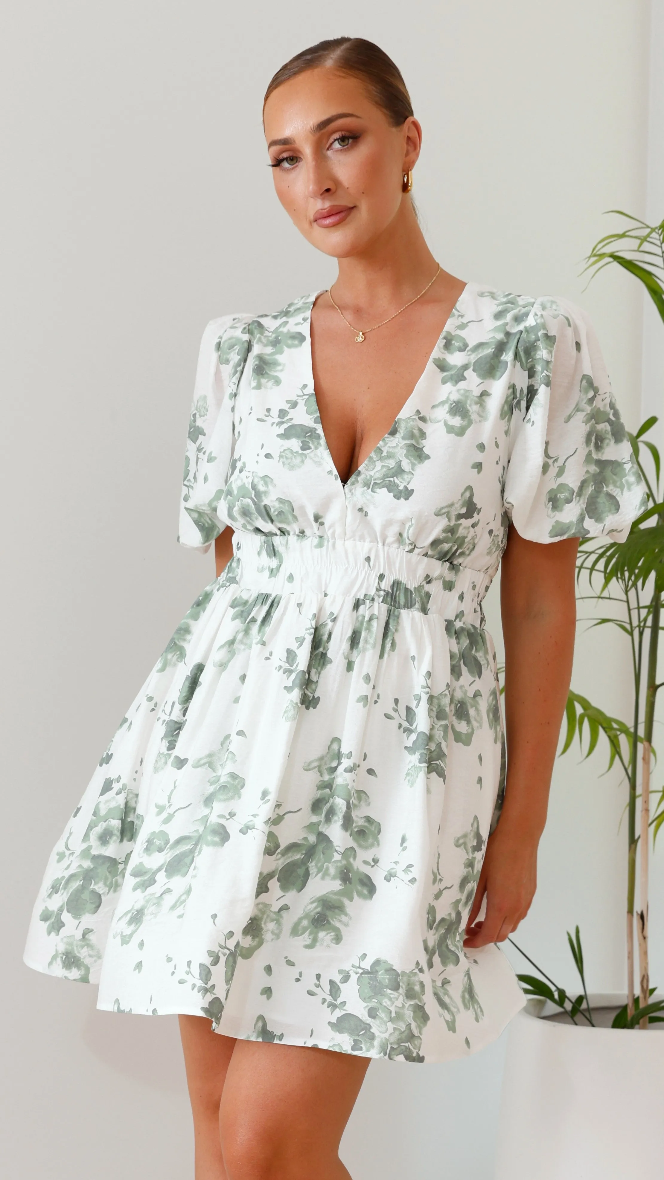 Erin Mini Dress - Green/White Floral sold by Billy J product image thumbnail 2