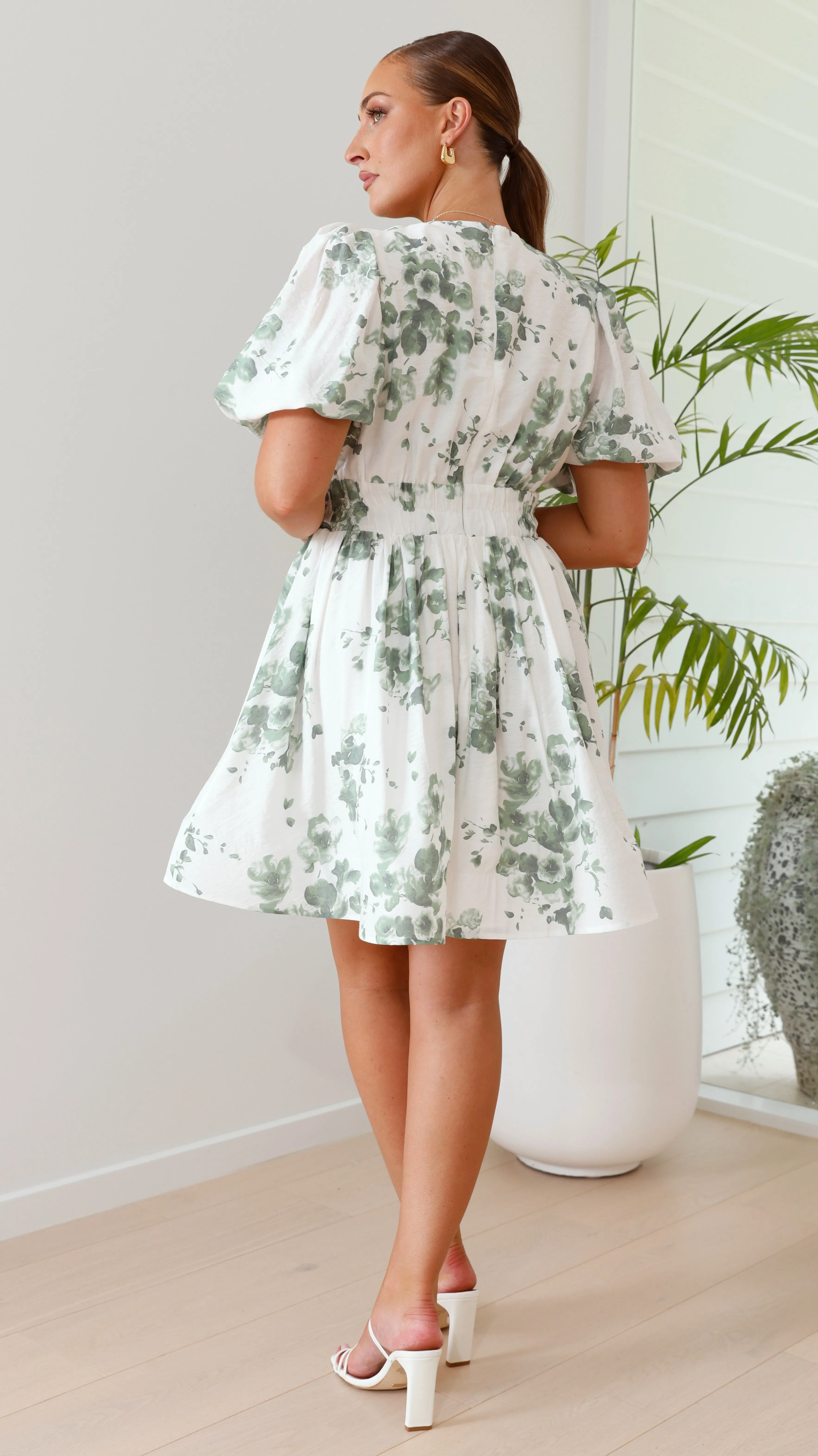 Erin Mini Dress - Green/White Floral sold by Billy J product image thumbnail 4