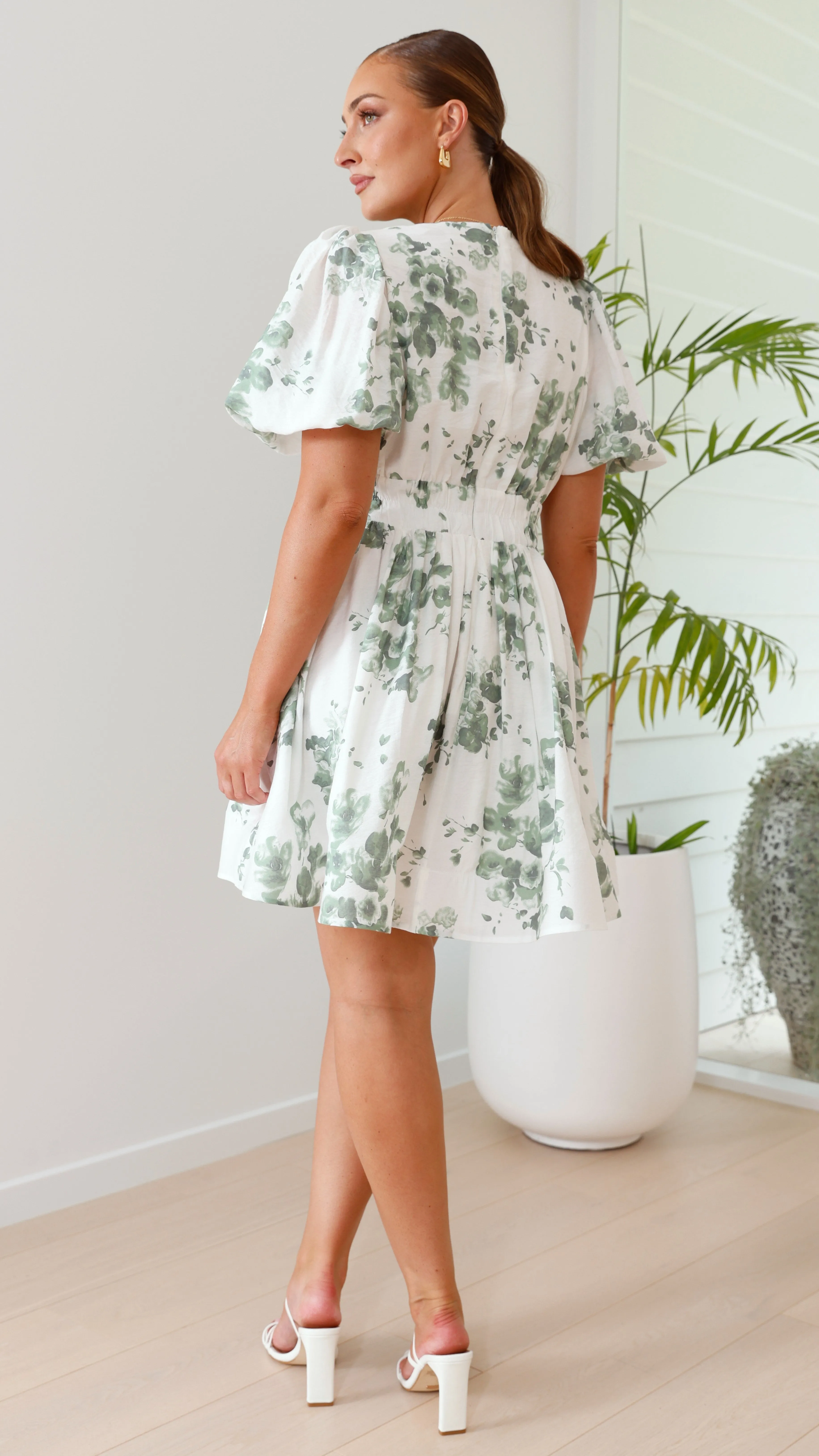 Erin Mini Dress - Green/White Floral sold by Billy J product image thumbnail 5
