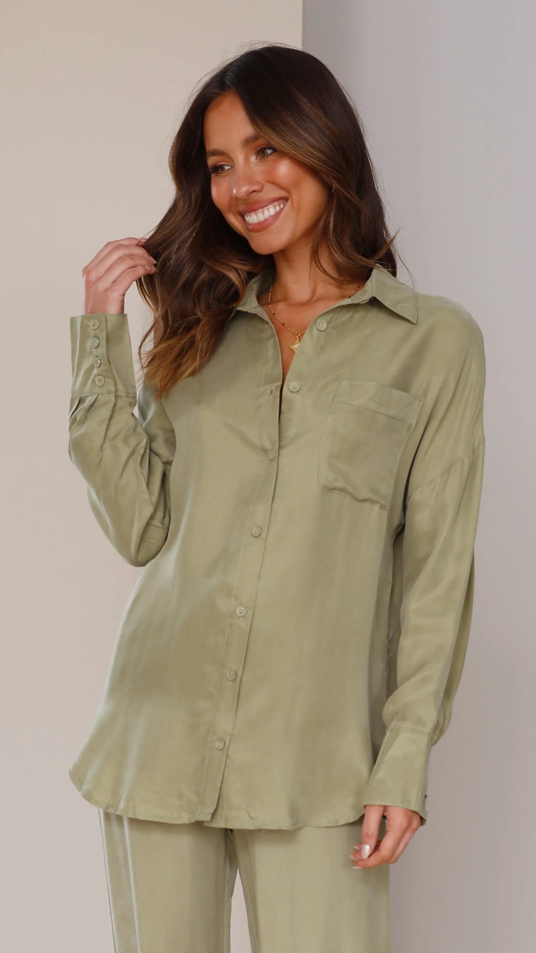 Graciela Button Up Shirt - Sage Cupro sold by Billy J product image thumbnail 2