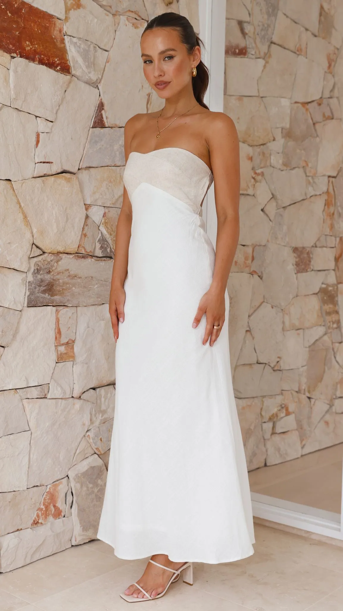 Spencer Maxi Dress - Beige / White sold by Billy J product image thumbnail 4