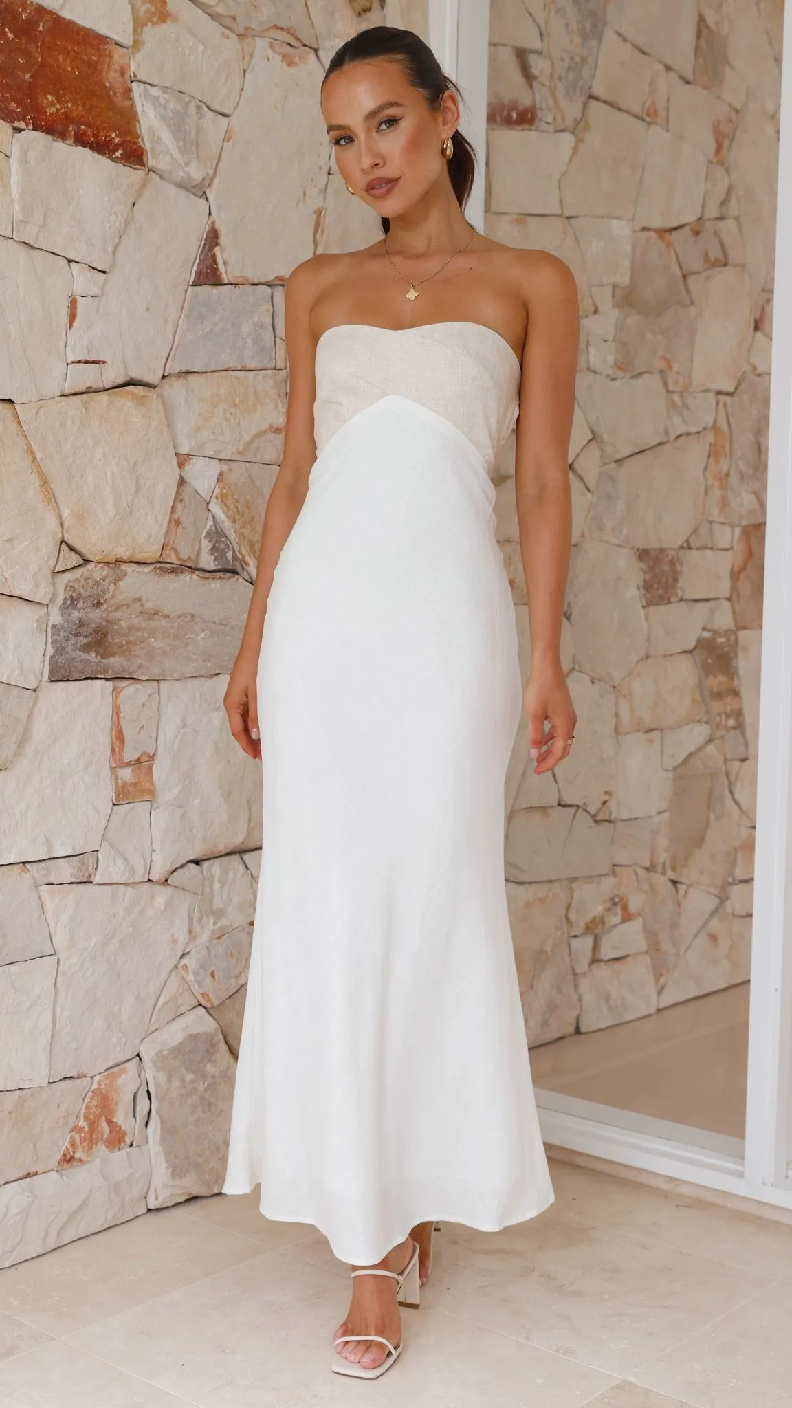 Spencer Maxi Dress - Beige / White sold by Billy J