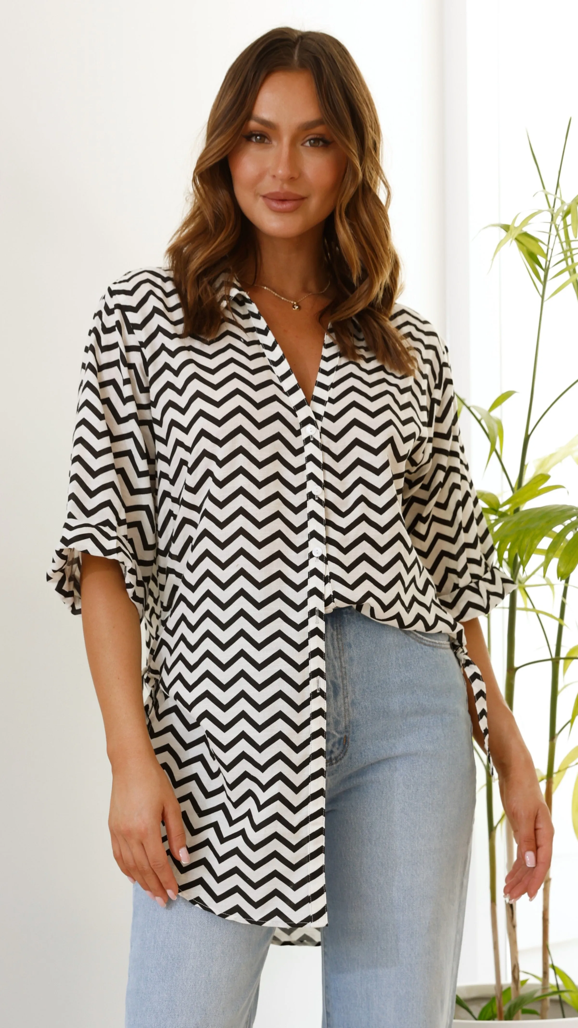 Vesper Beach Shirt - Black / White Zig Zag sold by Billy J