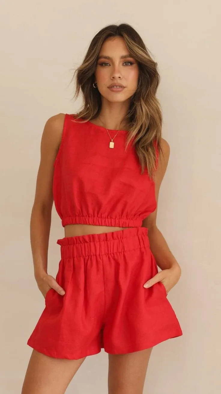 Aimee Linen Top - Red sold by Billy J