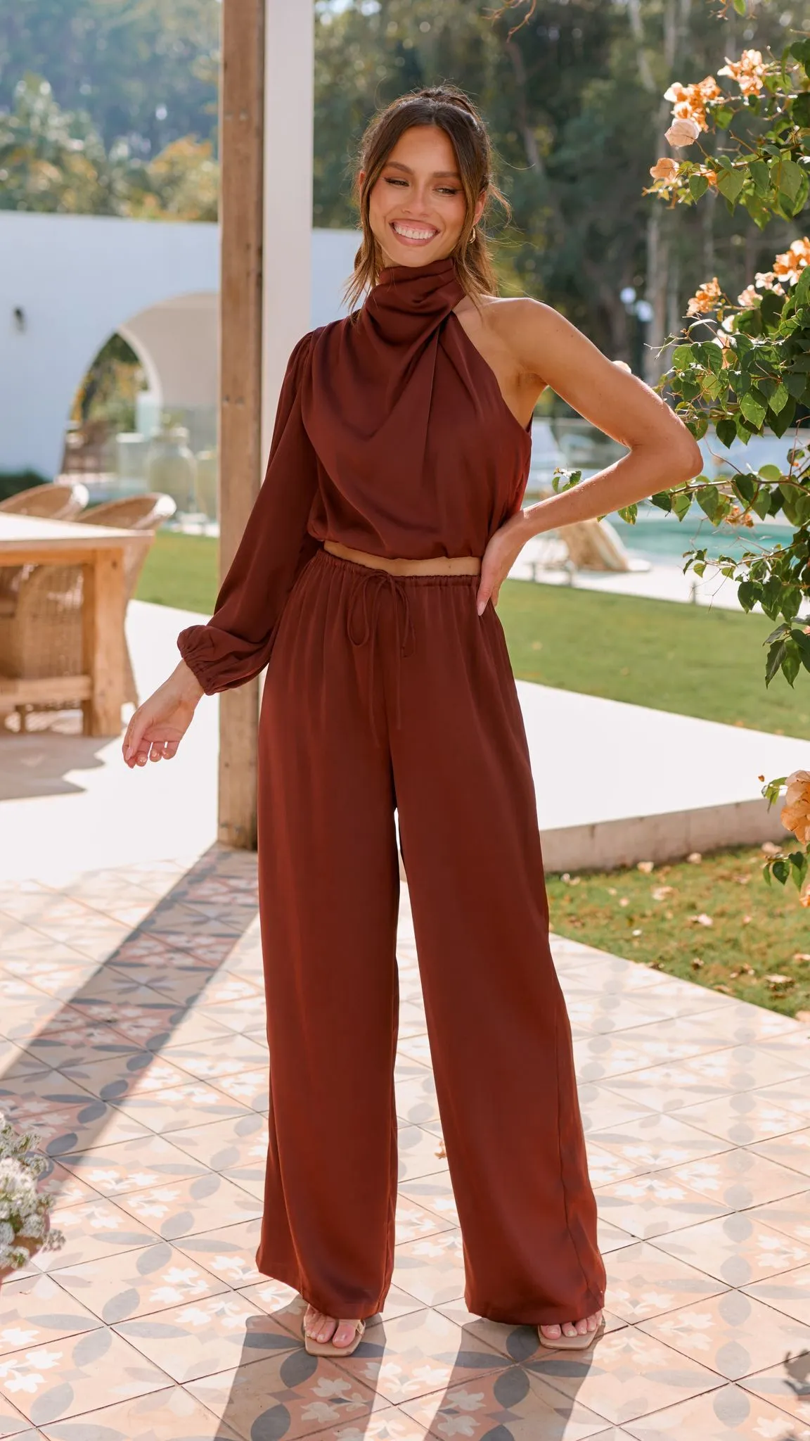 Esther One Shoulder Long Sleeve Top - Brown sold by Billy J product image thumbnail 5