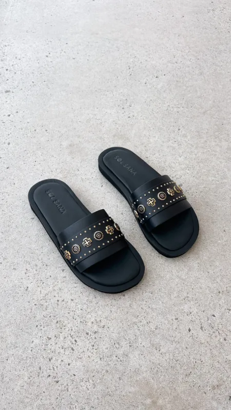Sol Sana Cleo Slide - Black / Gold sold by Billy J