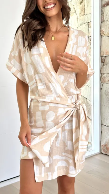 Tianan Mini Dress - Beige Coco Print sold by Billy J