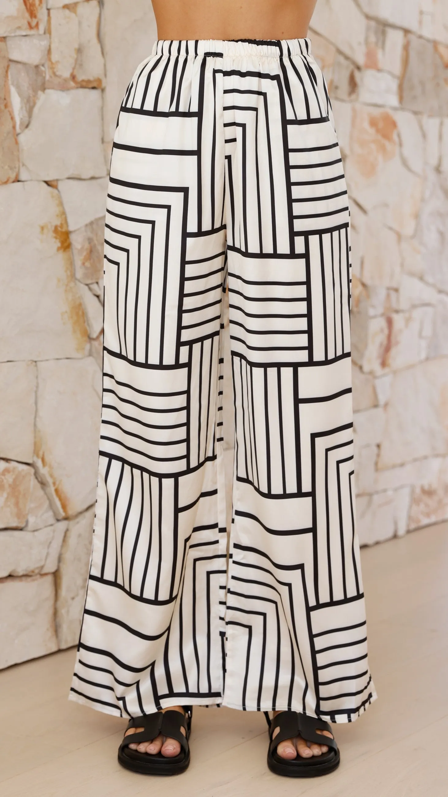 Macario Button Up Shirt and Pants Set - Beige / Black Geo Stripe sold by Billy J product image thumbnail 3