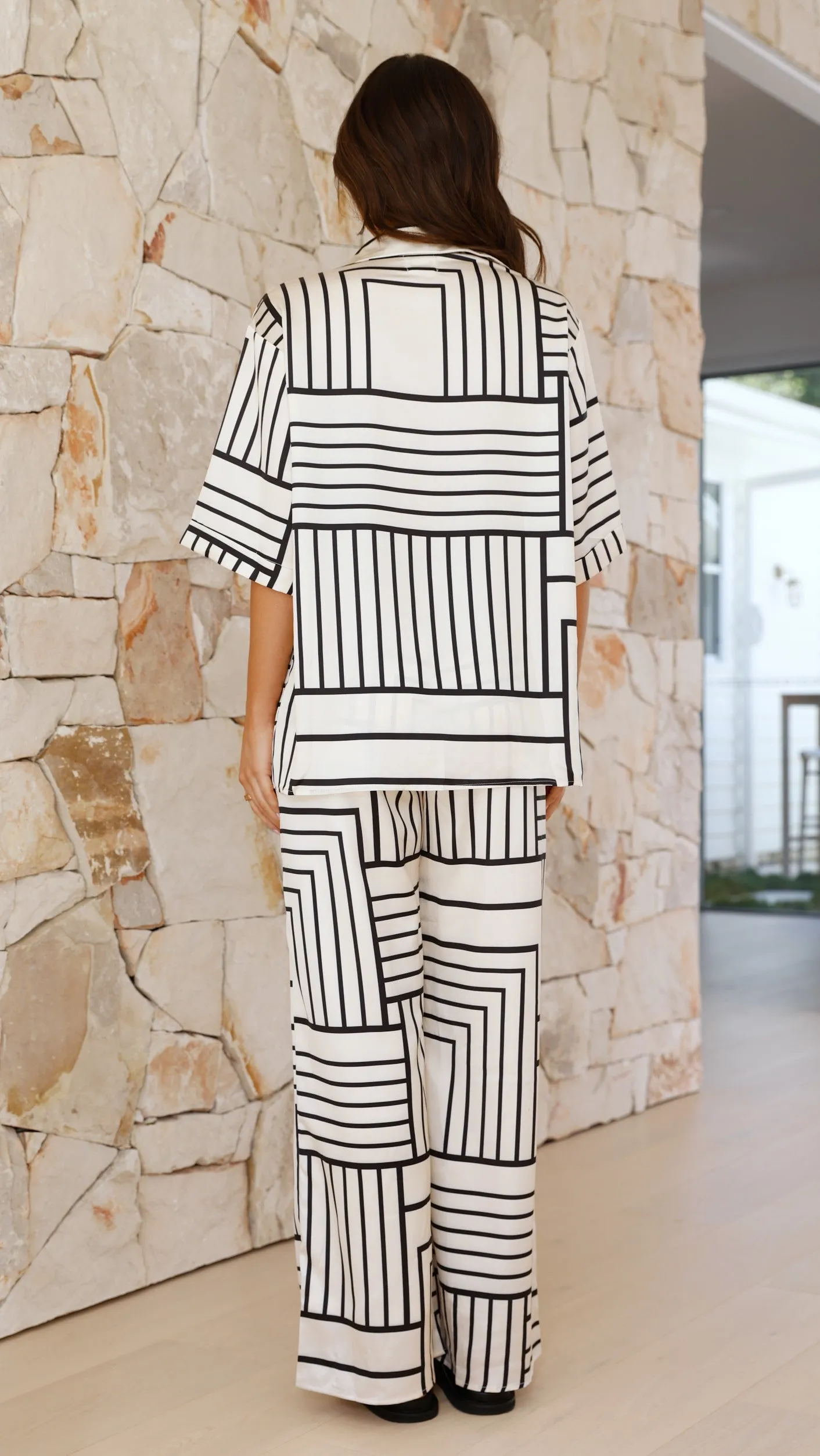 Macario Button Up Shirt and Pants Set - Beige / Black Geo Stripe sold by Billy J product image thumbnail 2