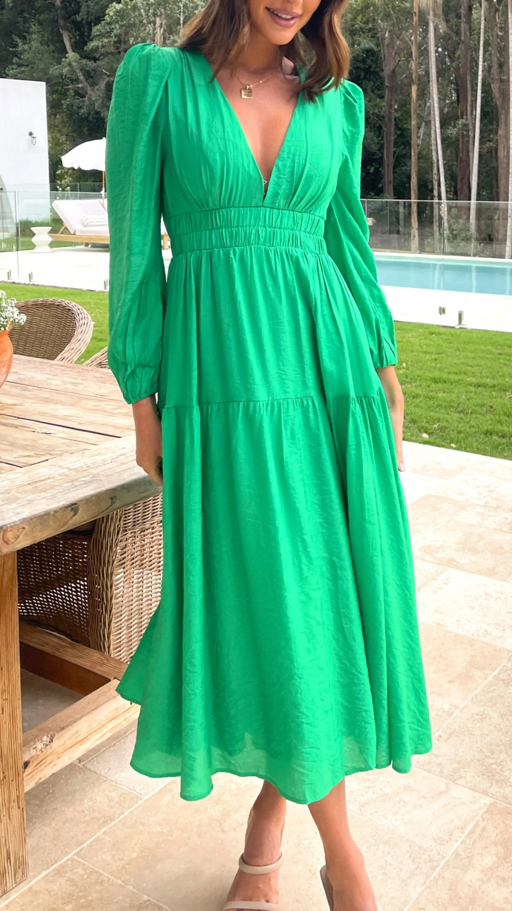 Erin Long Sleeve Midi Dress - Green sold by Billy J