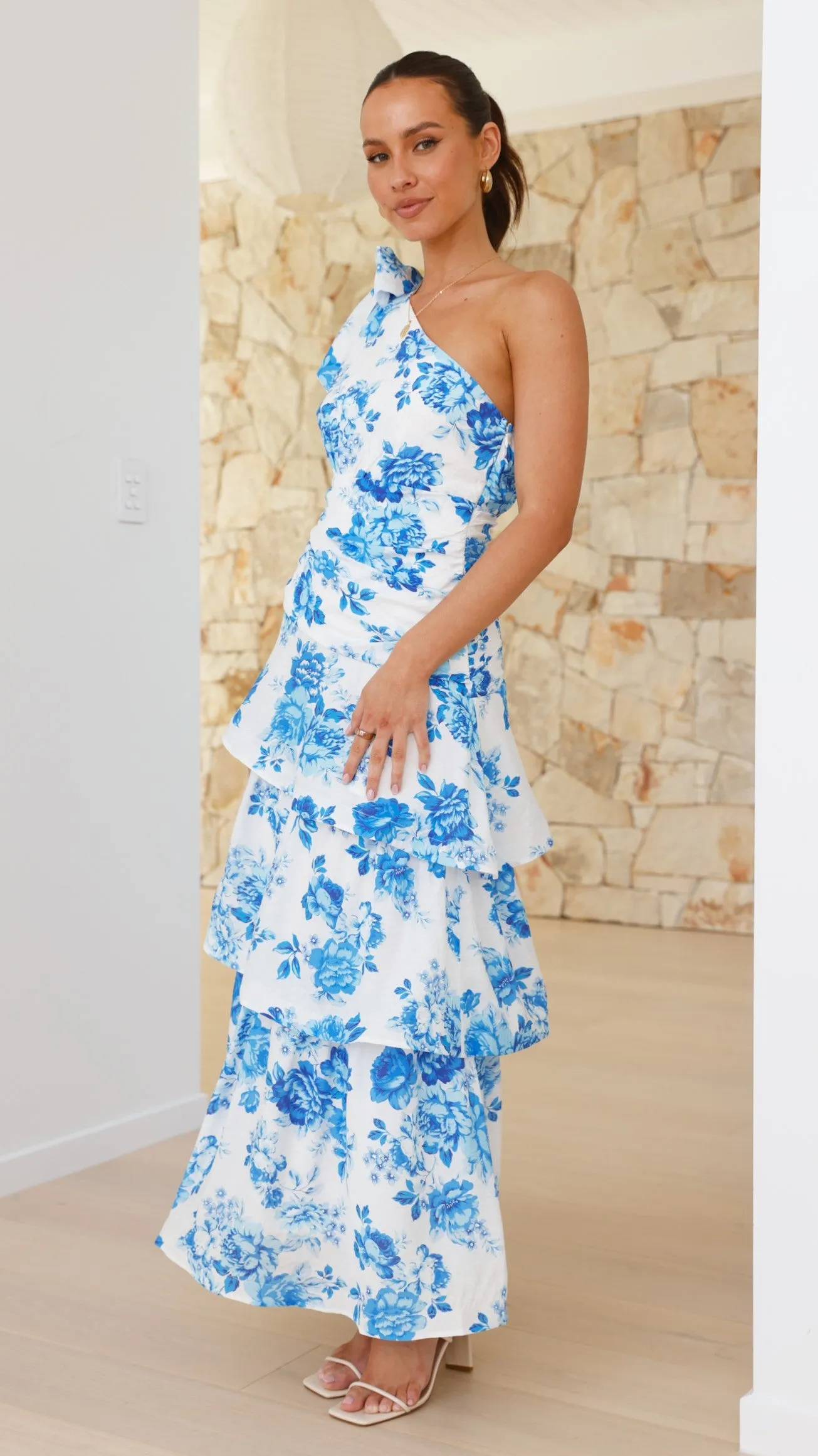 Odilie One Shoulder Maxi Dress - Blue Floral sold by Billy J product image thumbnail 4