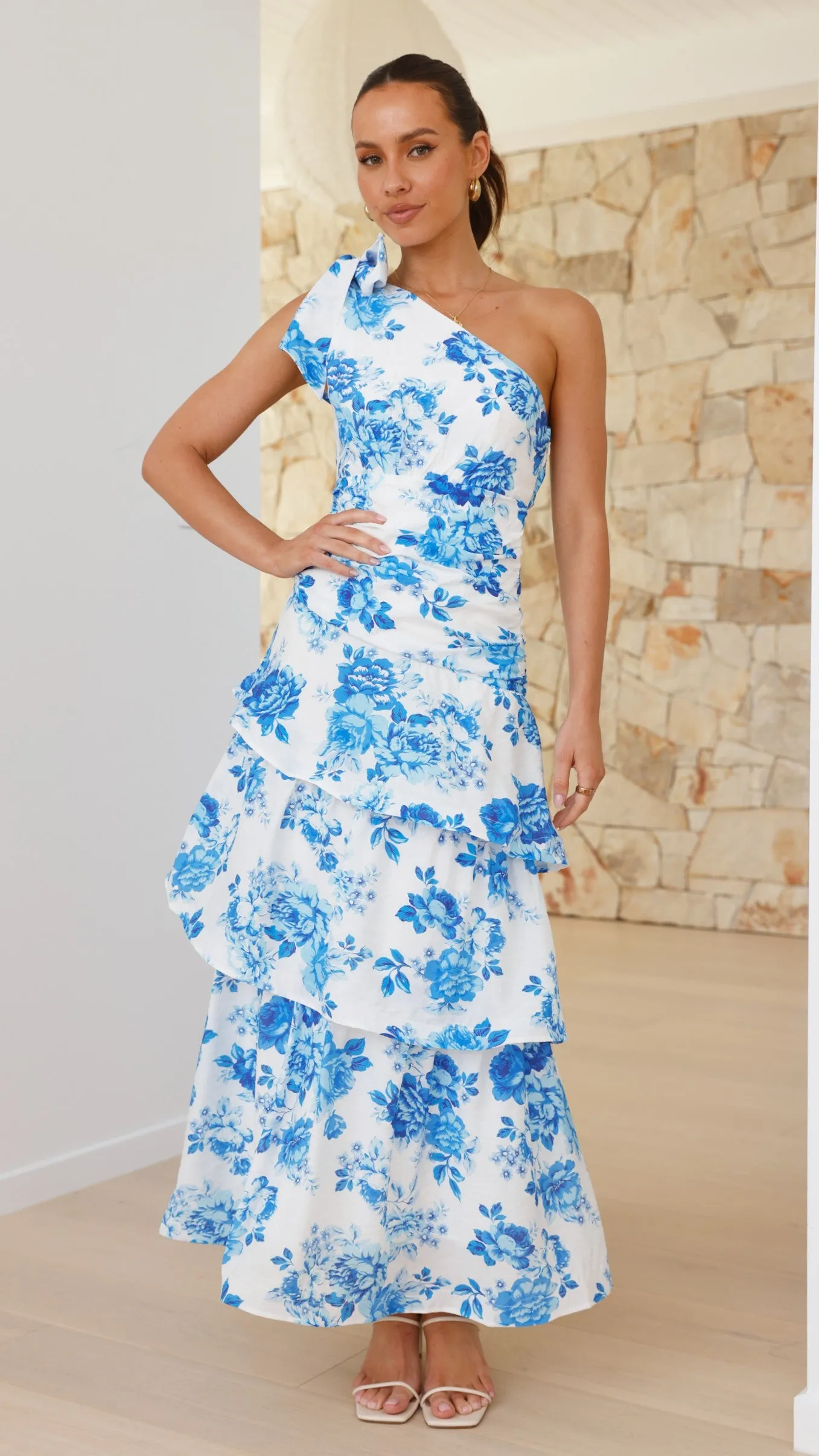 Odilie One Shoulder Maxi Dress - Blue Floral sold by Billy J product image thumbnail 5