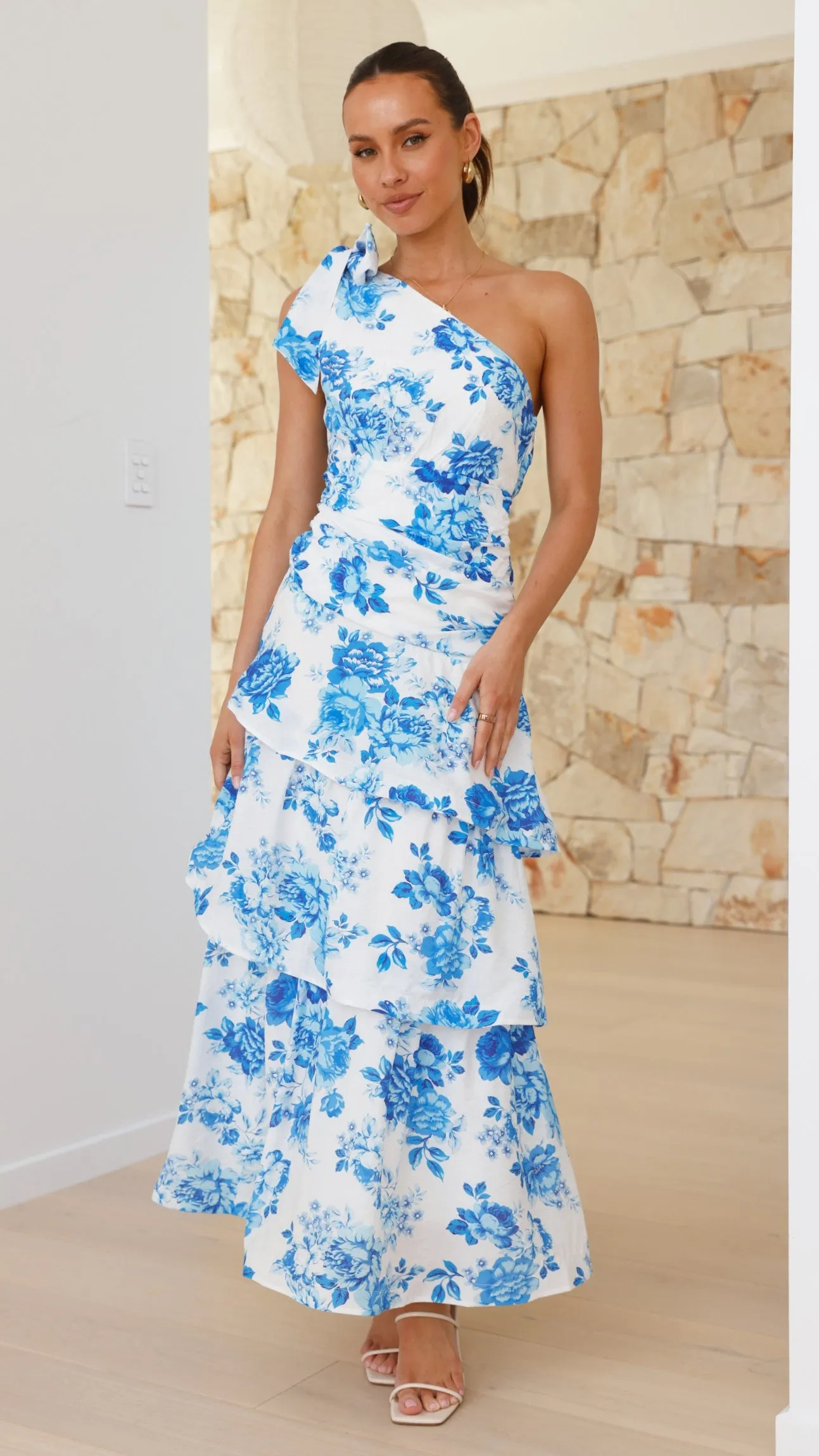 Odilie One Shoulder Maxi Dress - Blue Floral sold by Billy J product image thumbnail 2