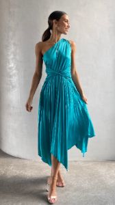 Cali One Shoulder Midi Dress - Blue sold by Billy J