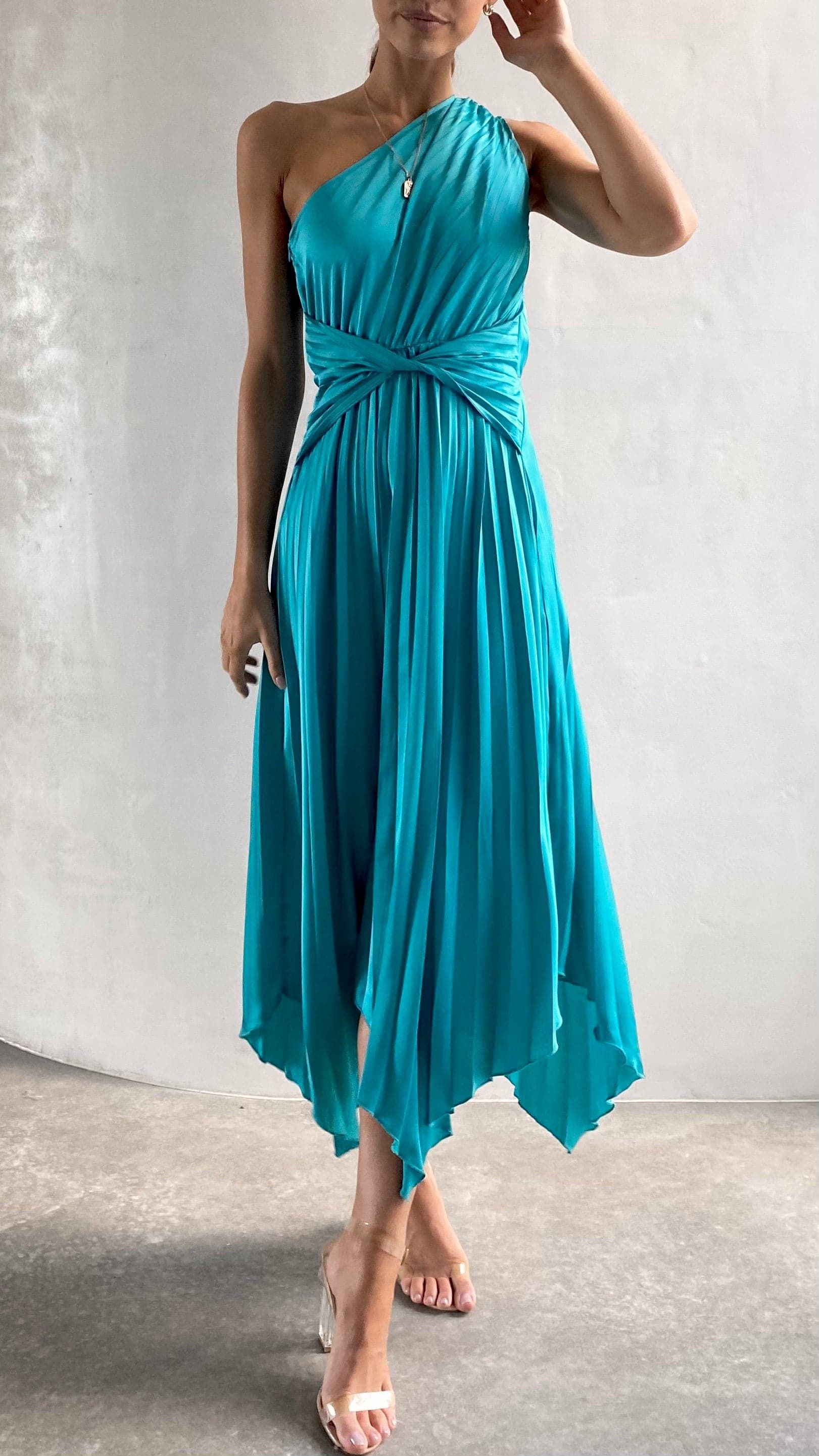 Cali One Shoulder Midi Dress - Blue sold by Billy J