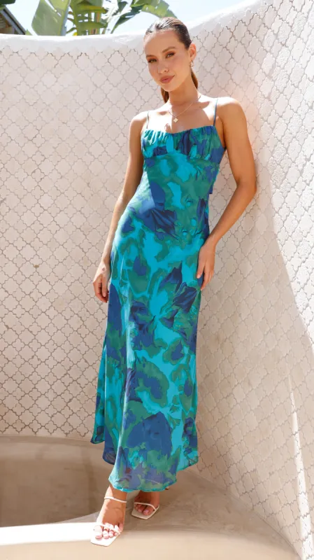 Margie Midi Dress - Blue/Green Floral sold by Billy J