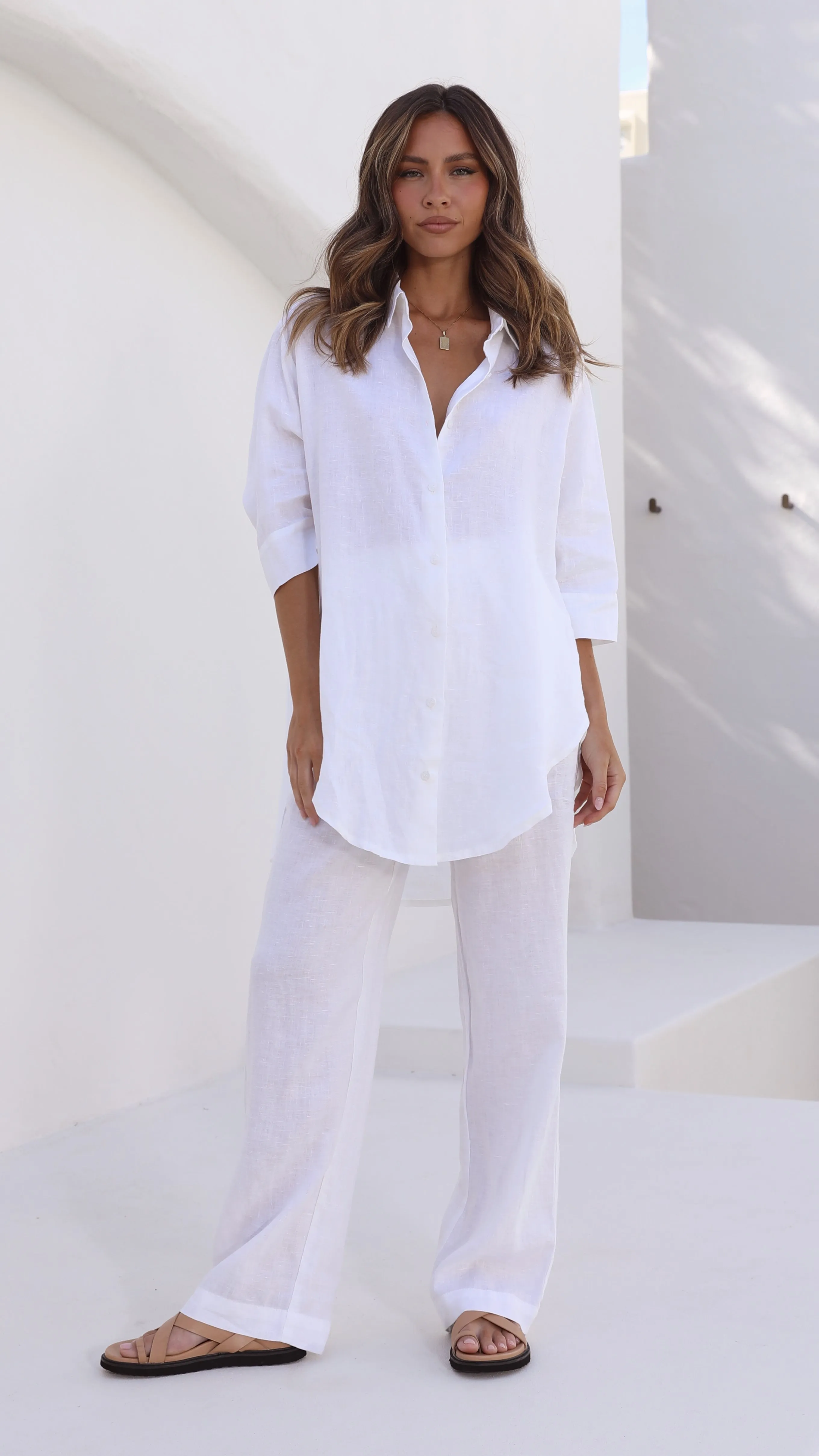 Lounge Linen Longline Shirt - White sold by Billy J product image thumbnail 2