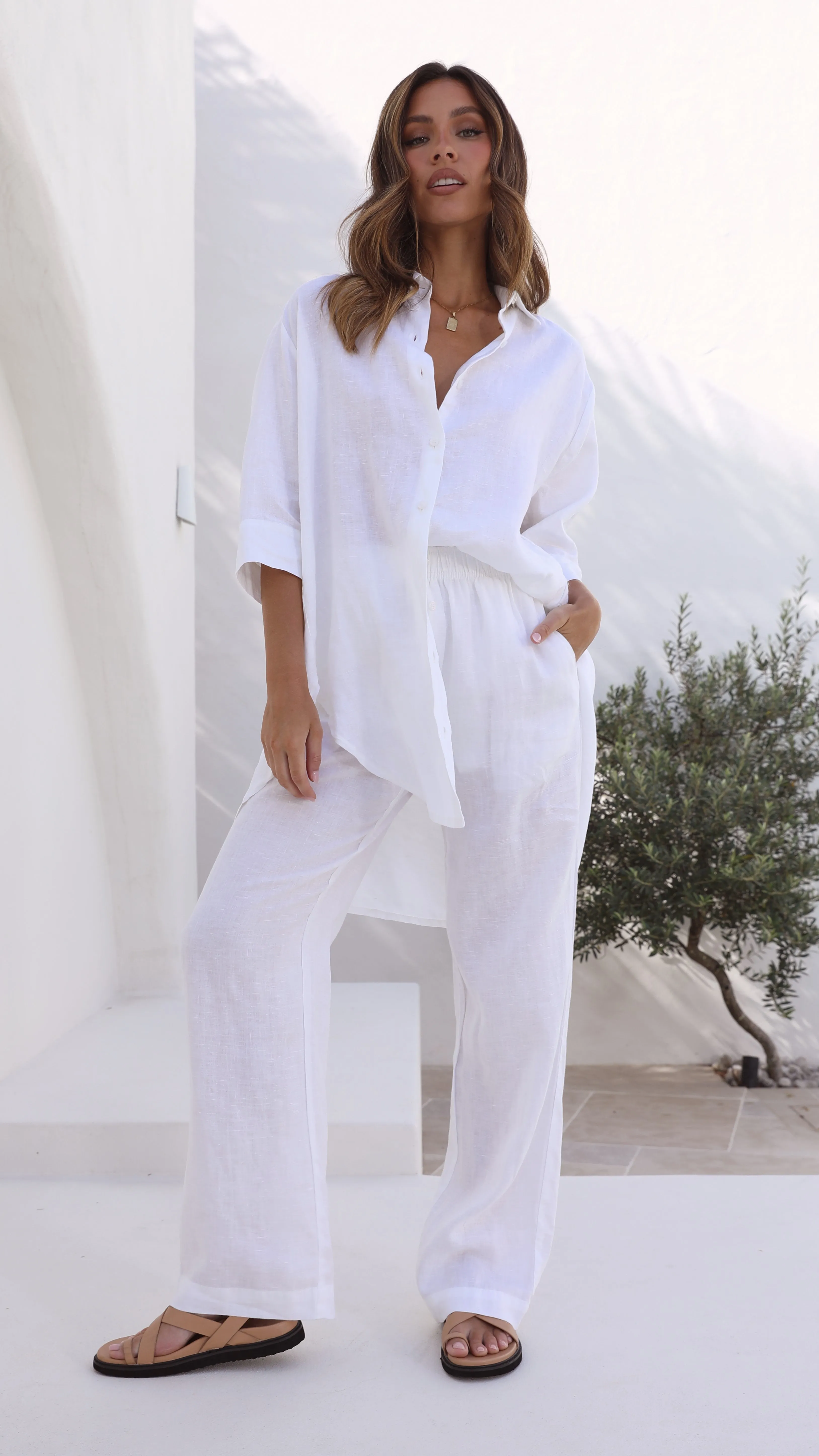 Lounge Linen Longline Shirt - White sold by Billy J